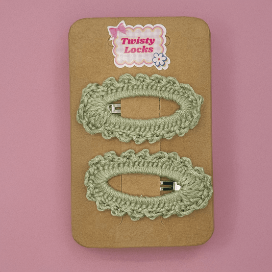 Crochet Tic Tac Pins - Green Set of 2 - Twisty Locks  - Kids and Women Hair Accessories, Fashion Clothing and Jewellery India