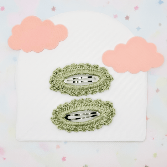 Crochet Tic Tac Pins - Green Set of 2 - Twisty Locks  - Kids and Women Hair Accessories, Fashion Clothing and Jewellery India