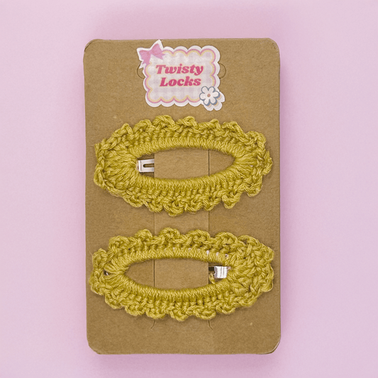 Crochet Tic Tac Pins - Yellow Set of 2 - Twisty Locks  - Kids and Women Hair Accessories, Fashion Clothing and Jewellery India