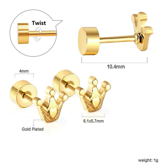 Crown 18K Gold Plated Children's Earrings - Twisty Locks  - Kids Hair Accessories India