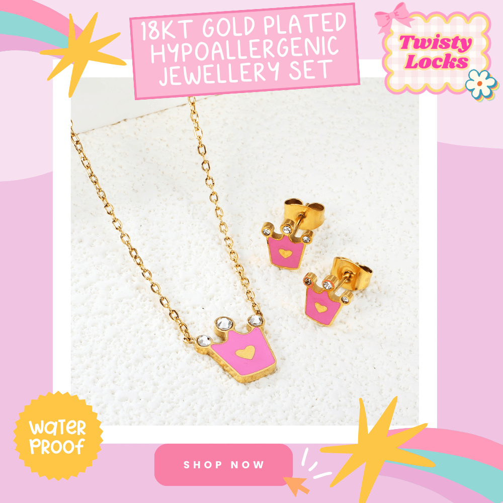 Crown 18K Gold Plated Children's Jewellery Set - Twisty Locks  - Kids and Women Hair Accessories, Fashion Clothing and Jewellery India
