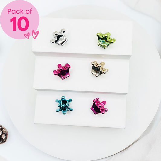 Crown Mini Claw Clips - Set of 10 - Twisty Locks  - Kids Hair Accessories India