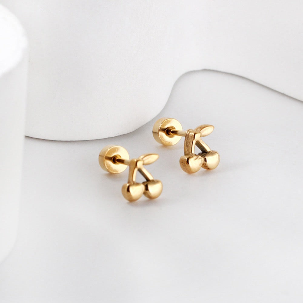 Cute Cherry 18K Gold Plated Children's Earrings - Twisty Locks  - Kids and Women Hair Accessories, Fashion Clothing and Jewellery India