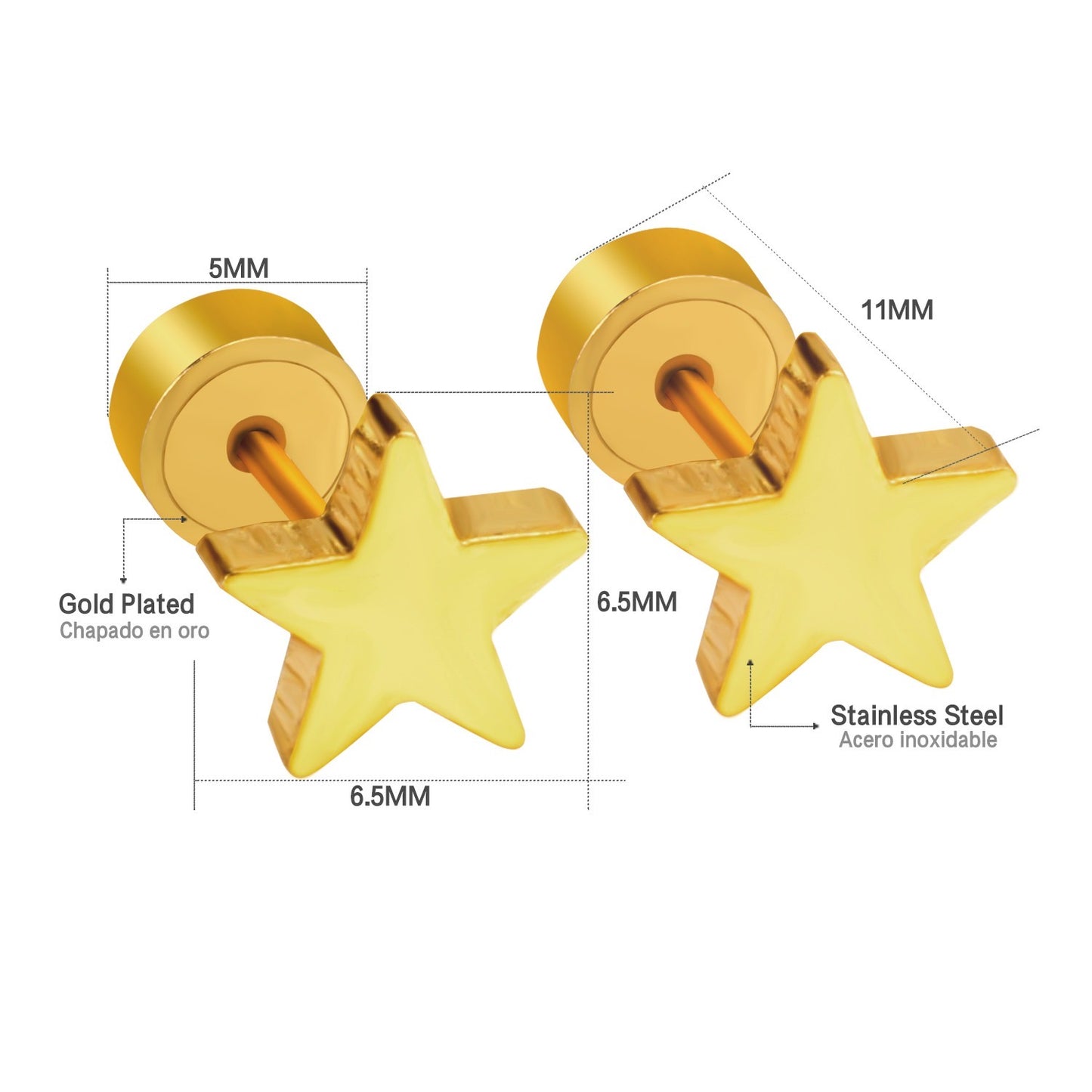 Cute Star 18K Gold Plated Children's Earrings - Twisty Locks  - Kids and Women Hair Accessories, Fashion Clothing and Jewellery India