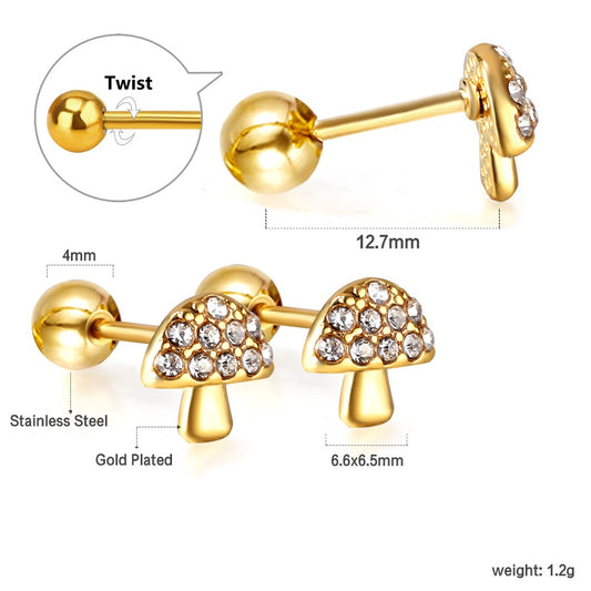 Cute Mushroom 18K Gold Plated Children's Earrings - Twisty Locks  - Kids and Women Hair Accessories, Fashion Clothing and Jewellery India