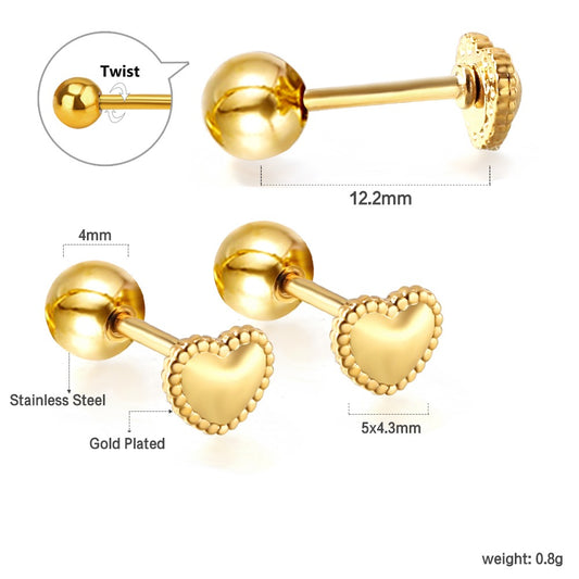 Cute Hearts 18K Gold Plated Children's Earrings - Twisty Locks  - Kids and Women Hair Accessories, Fashion Clothing and Jewellery India