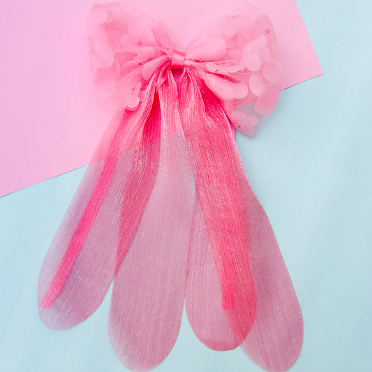 Dark Pink Appliqué Flower Bow - Twisty Locks  - Kids Hair Accessories India