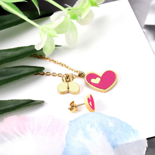Dark Pink Hearts 18K Gold Plated Children's Jewellery Set - Twisty Locks  - Kids Hair Accessories India