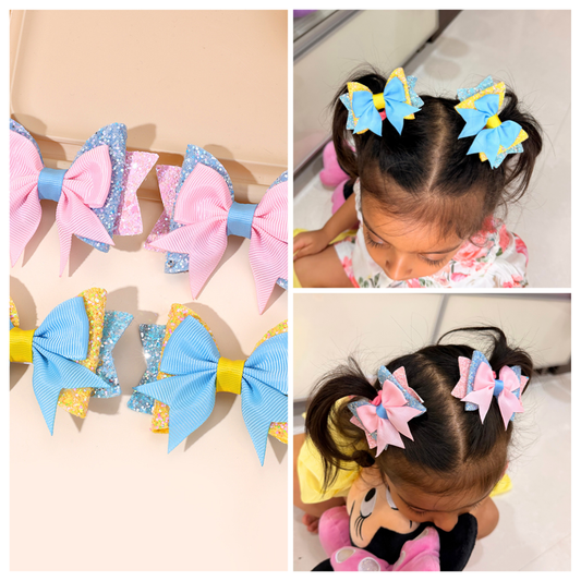 Pink and Blue Sparkly Bows - Set of 4 - Twisty Locks  - Kids and Women Hair Accessories, Fashion Clothing and Jewellery India