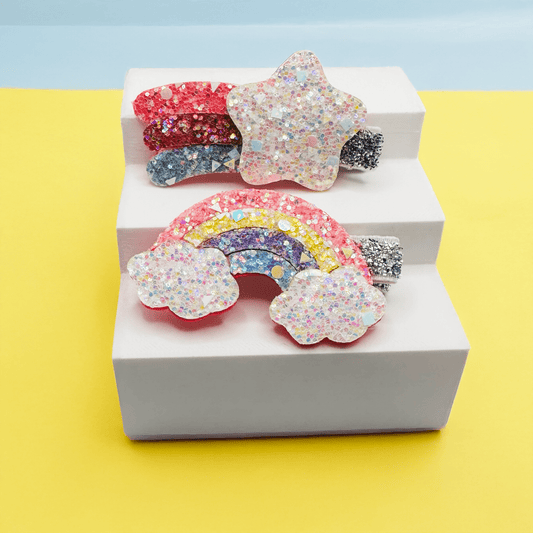 Dreamy Rainbow & Star Clips - Set of 2 - Twisty Locks  - Kids and Women Hair Accessories, Fashion Clothing and Jewellery India