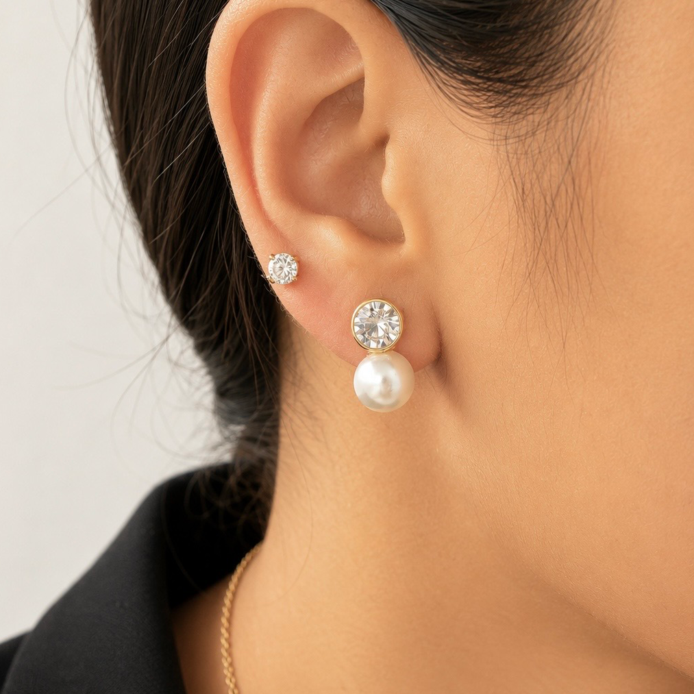 Pearl & CZ Drop 18K Gold-Plated Jewellery Set (3 Pcs)
