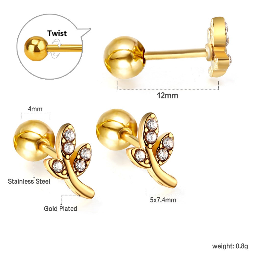 Sparkle Leaves 18K Gold Plated Children's Earrings