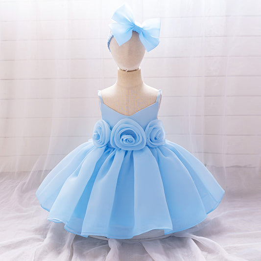 Elara Rosette Organza Dress- Blue - Twisty Locks  - Kids and Women Hair Accessories, Fashion Clothing and Jewellery India
