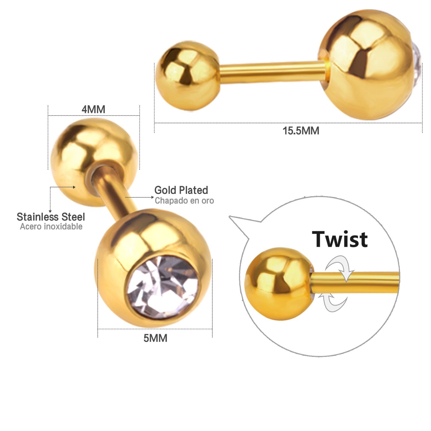 Elegant Sparkle Stud 18K Gold Plated Children's Earrings - Twisty Locks  - Kids and Women Hair Accessories, Fashion Clothing and Jewellery India