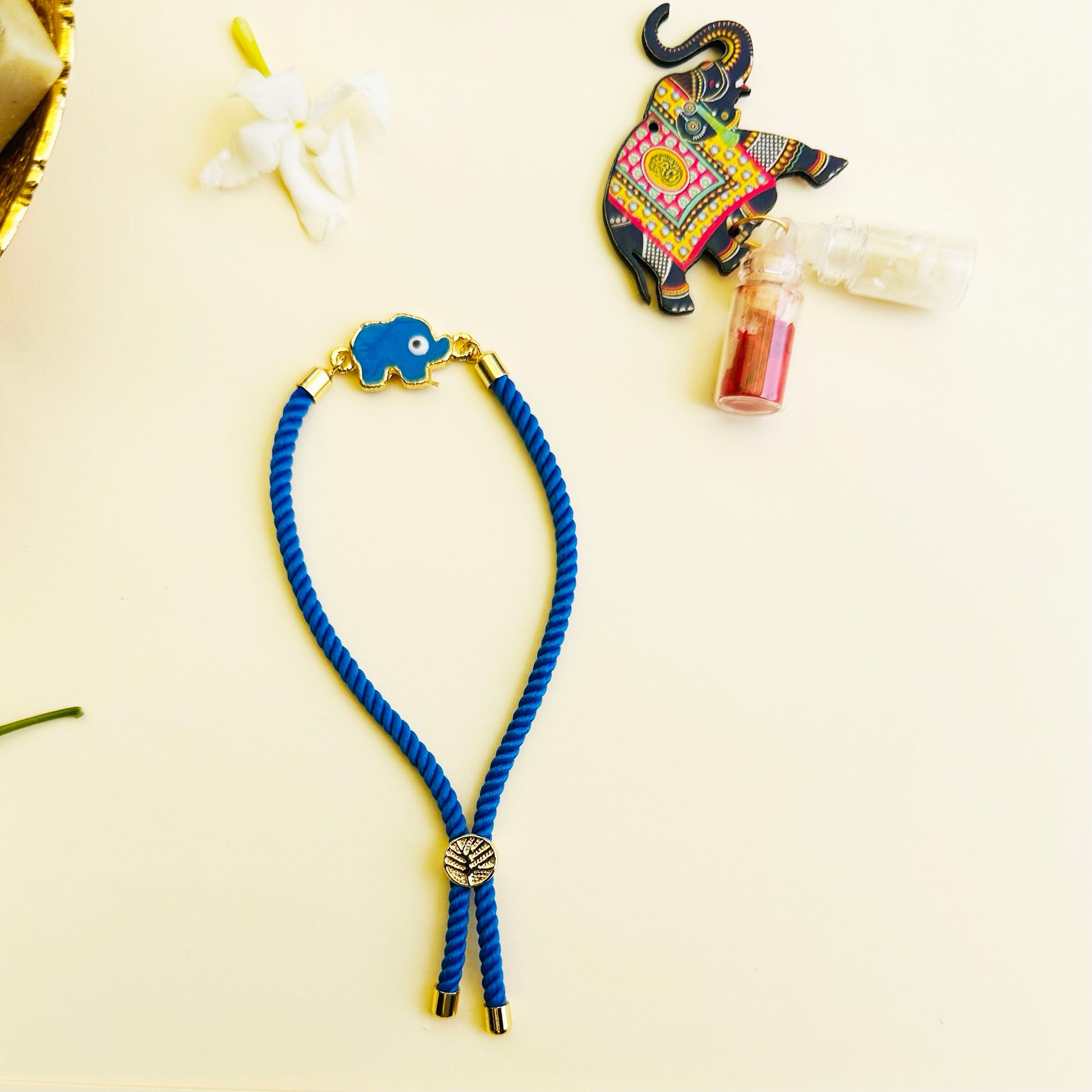 Elephant Evil Eye Rakhi Combo with Roli & Chawal - Multi - Twisty Locks  - Kids Hair Accessories India