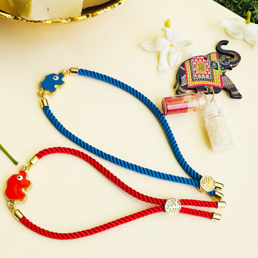 Elephant Evil Eye Rakhi Combo with Roli & Chawal - Multi - Twisty Locks  - Kids Hair Accessories India