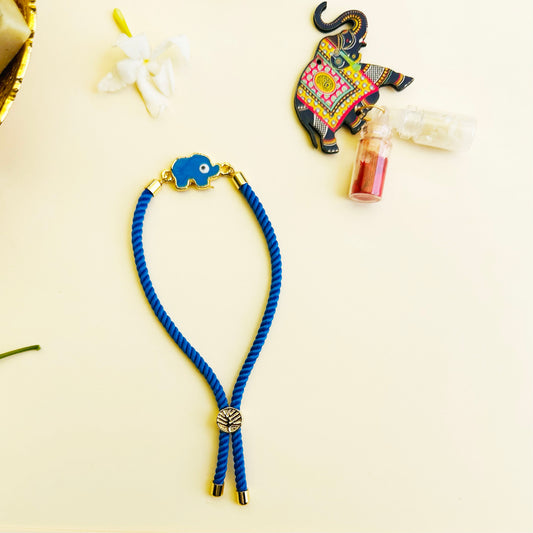 Elephant Evil Eye Rakhi with Roli & Chawal - Blue - Twisty Locks  - Kids Hair Accessories India