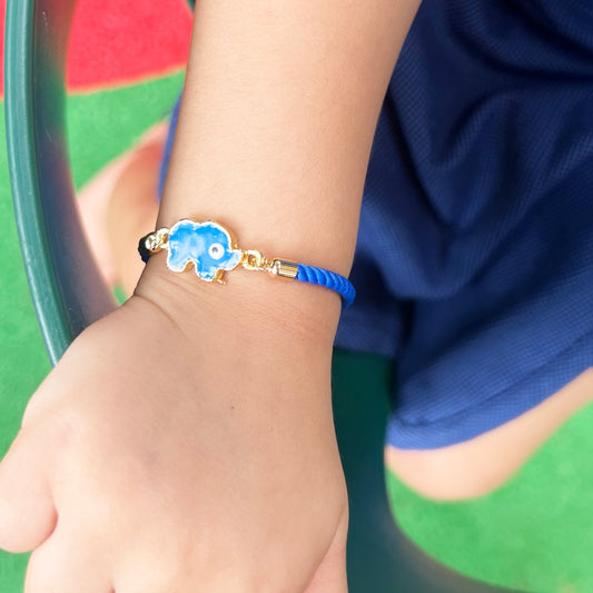 Elephant Evil Eye Rakhi with Roli & Chawal - Blue - Twisty Locks  - Kids Hair Accessories India