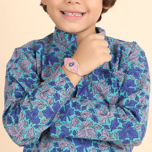 Evil Eye Embroidered Rakhi Combo with Roli & Chawal - Multicoloured - Twisty Locks  - Kids Hair Accessories India