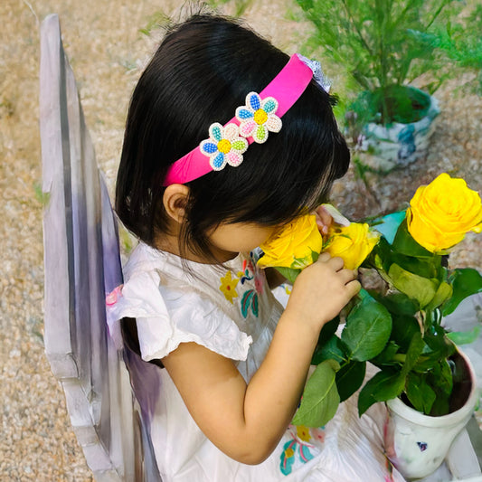 Floral Delight Pink Hairband - Twisty Locks  - Kids and Women Hair Accessories, Fashion Clothing and Jewellery India