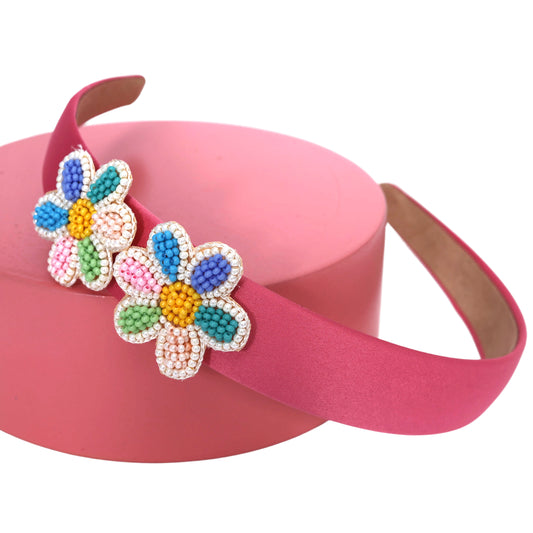 Floral Delight Pink Hairband - Twisty Locks  - Kids Hair Accessories India