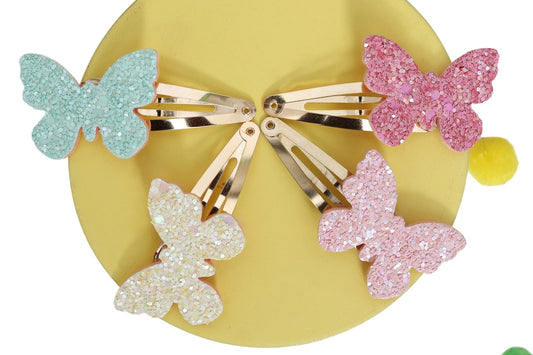 Glitter Butterfly Tic Tac Snap Pins - Set of 4 - Twisty Locks  - Kids Hair Accessories India