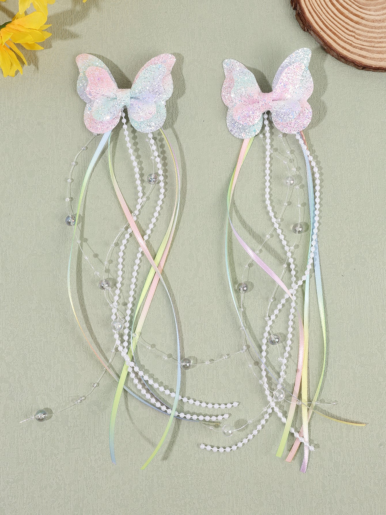 Glitter Pearl Tail Butterflies Set of 2 - Twisty Locks  - Kids and Women Hair Accessories, Fashion Clothing and Jewellery India