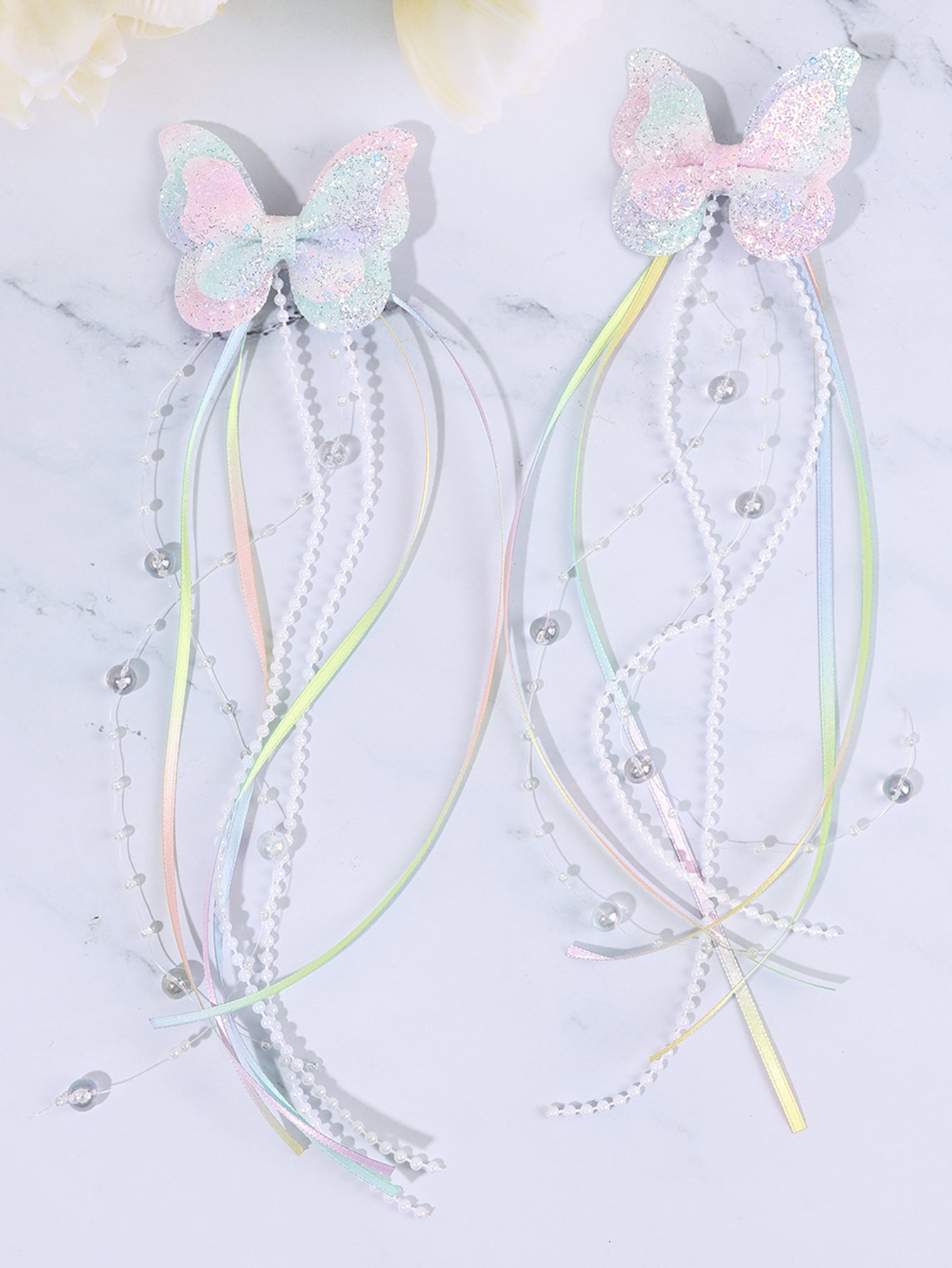 Glitter Pearl Tail Butterflies Set of 2 - Twisty Locks  - Kids and Women Hair Accessories, Fashion Clothing and Jewellery India