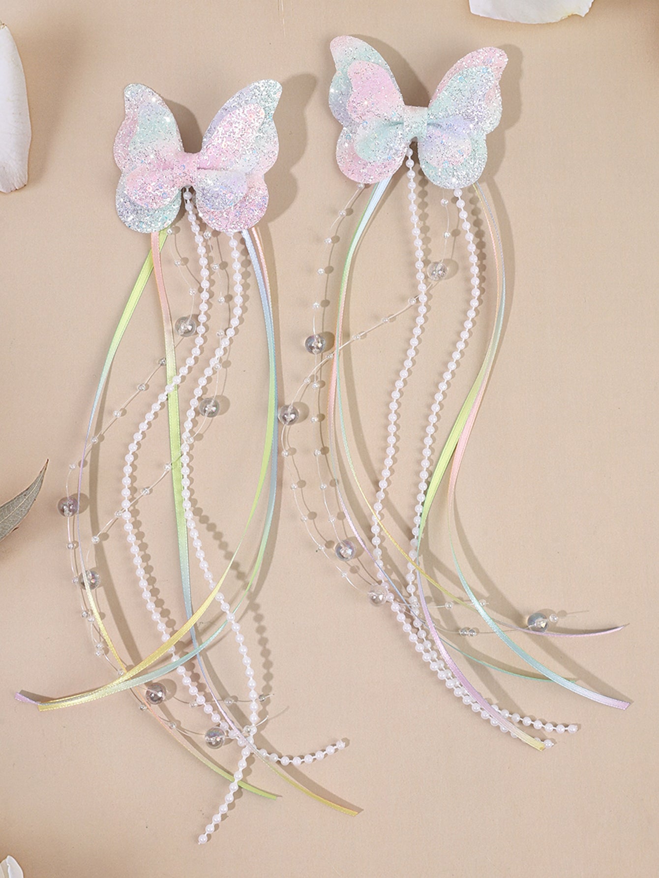 Glitter Pearl Tail Butterflies Set of 2 - Twisty Locks  - Kids and Women Hair Accessories, Fashion Clothing and Jewellery India
