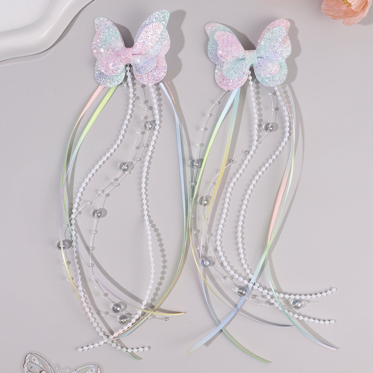 Glitter Pearl Tail Butterflies Set of 2 - Twisty Locks  - Kids and Women Hair Accessories, Fashion Clothing and Jewellery India