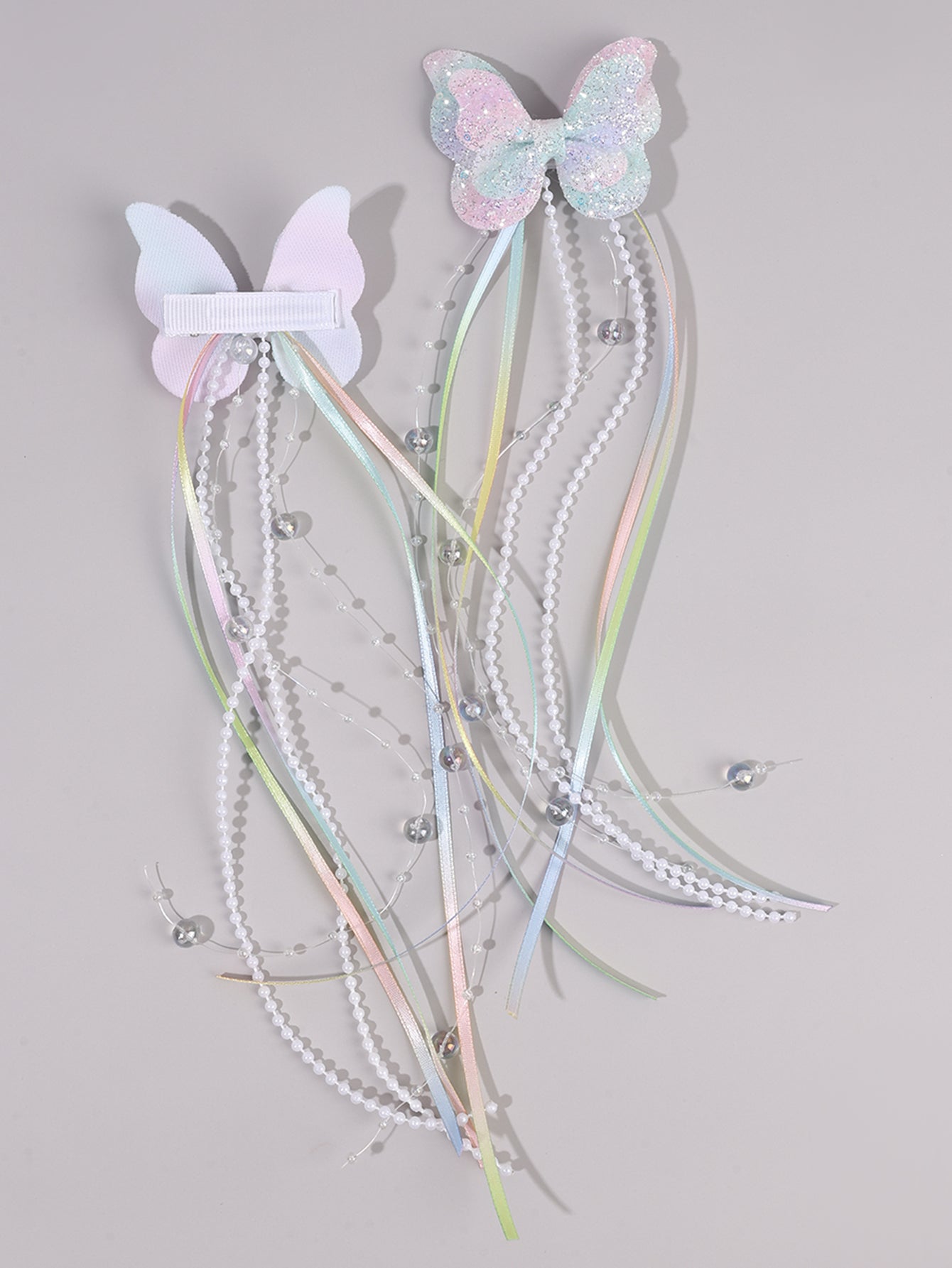 Glitter Pearl Tail Butterflies Set of 2 - Twisty Locks  - Kids and Women Hair Accessories, Fashion Clothing and Jewellery India
