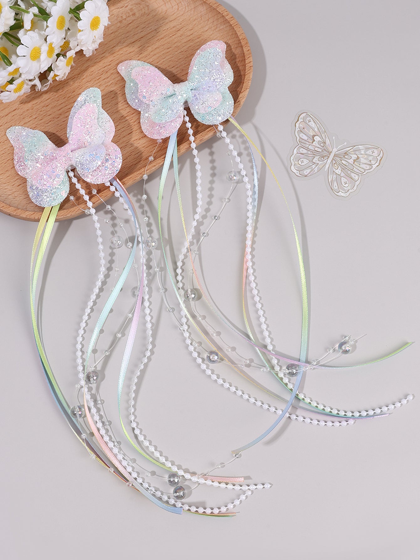 Glitter Pearl Tail Butterflies Set of 2 - Twisty Locks  - Kids and Women Hair Accessories, Fashion Clothing and Jewellery India