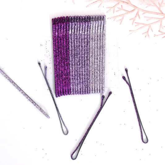 Glittery Bobby Pins - Set of 24 - Mauve, Lavender and Purple - Twisty Locks  - Kids and Women Hair Accessories, Fashion Clothing and Jewellery India