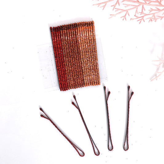 Glittery Bobby Pins - Set of 24 - Orange, Coral and Red - Twisty Locks  - Kids and Women Hair Accessories, Fashion Clothing and Jewellery India