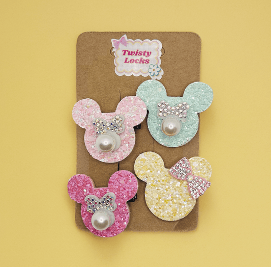Glittery Mouse Pins - Set of 4 - Twisty Locks  - Kids Hair Accessories India