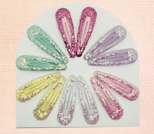 Glittery Tic Tac Snap Pins - Set of 12 - Twisty Locks  - Kids Hair Accessories India