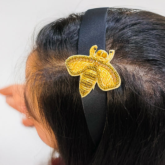 Gold Bee Black Hairband - Twisty Locks  - Kids Hair Accessories India