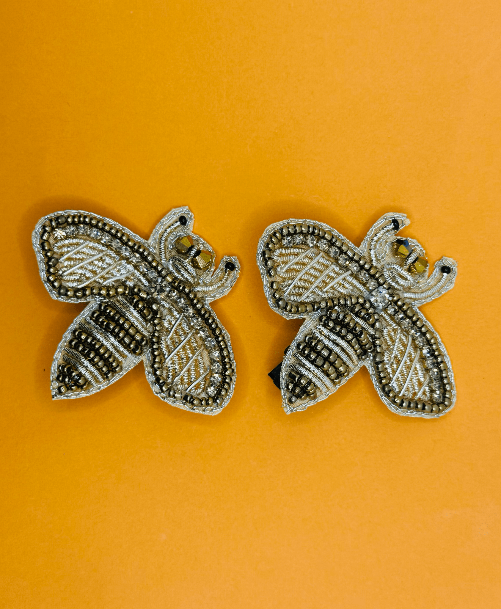 Gold Bee Embroidered Hair Clips Set - Twisty Locks  - Kids Hair Accessories India