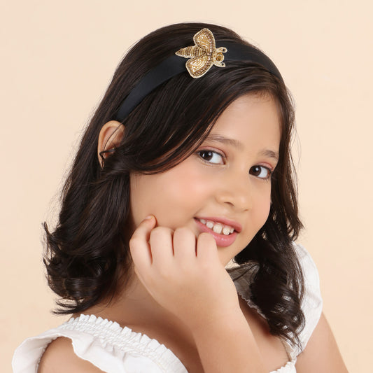 Gold Bee Embroidered Hair Clips Set - Twisty Locks  - Kids Hair Accessories India