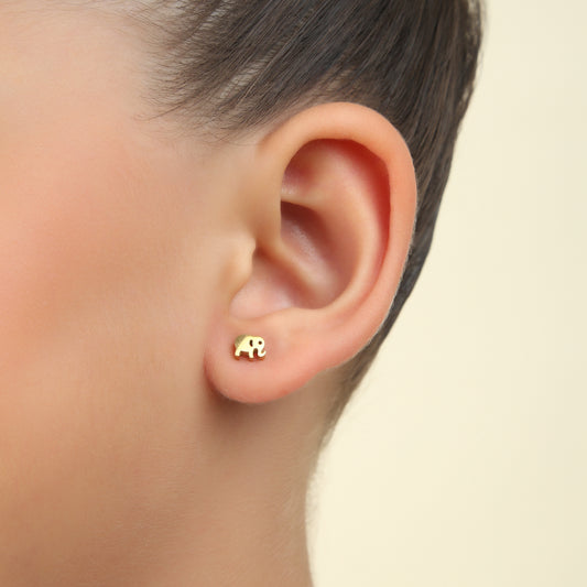 Gold Elephant gold earrings detail – elephant charm close-up by Twisty Locks