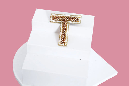 Gold Embroidered Alphabet Clip - Twisty Locks  - Kids and Women Hair Accessories, Fashion Clothing and Jewellery India