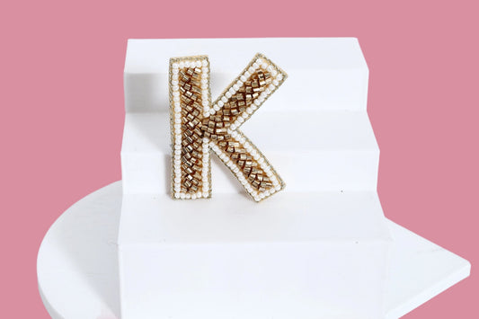 Gold Embroidered Alphabet Clip - Twisty Locks  - Kids and Women Hair Accessories, Fashion Clothing and Jewellery India