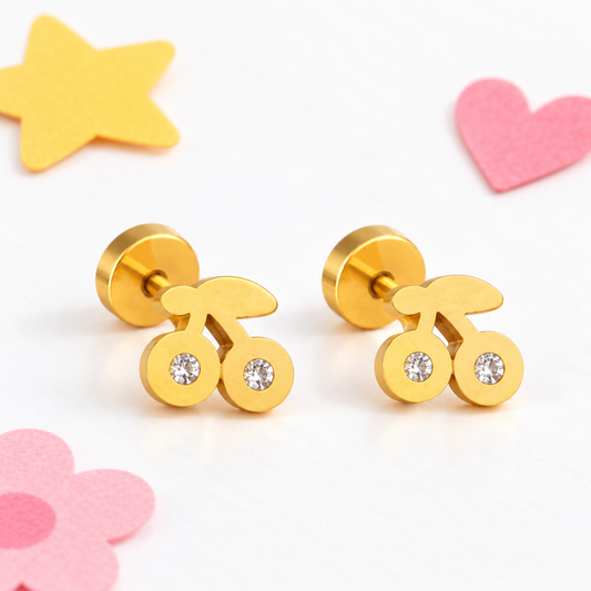 Sparkle Cherry 18K Gold Plated Children's Earrings