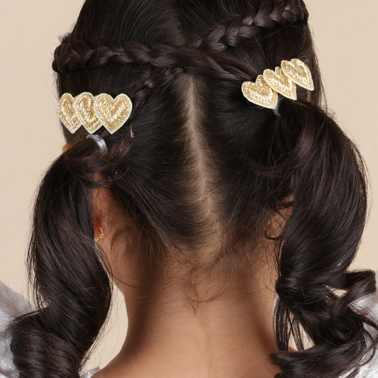 Golden Heart Clips - Set of 2 - Twisty Locks  - Kids Hair Accessories India