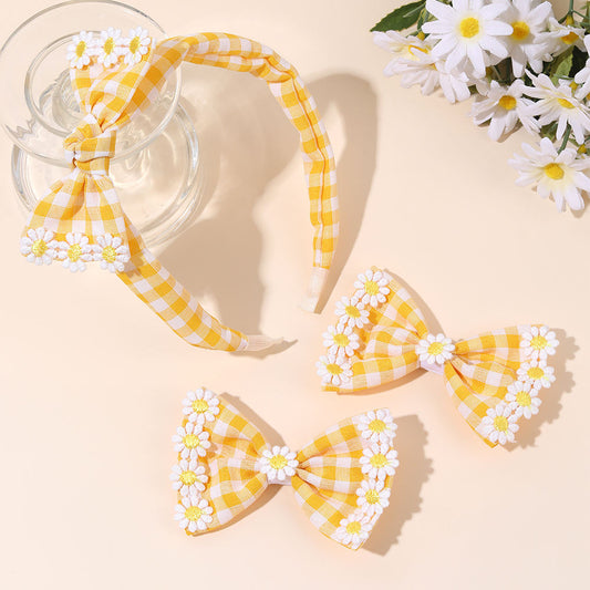 Fabric Ghingham Hairband & Bows Set of 3