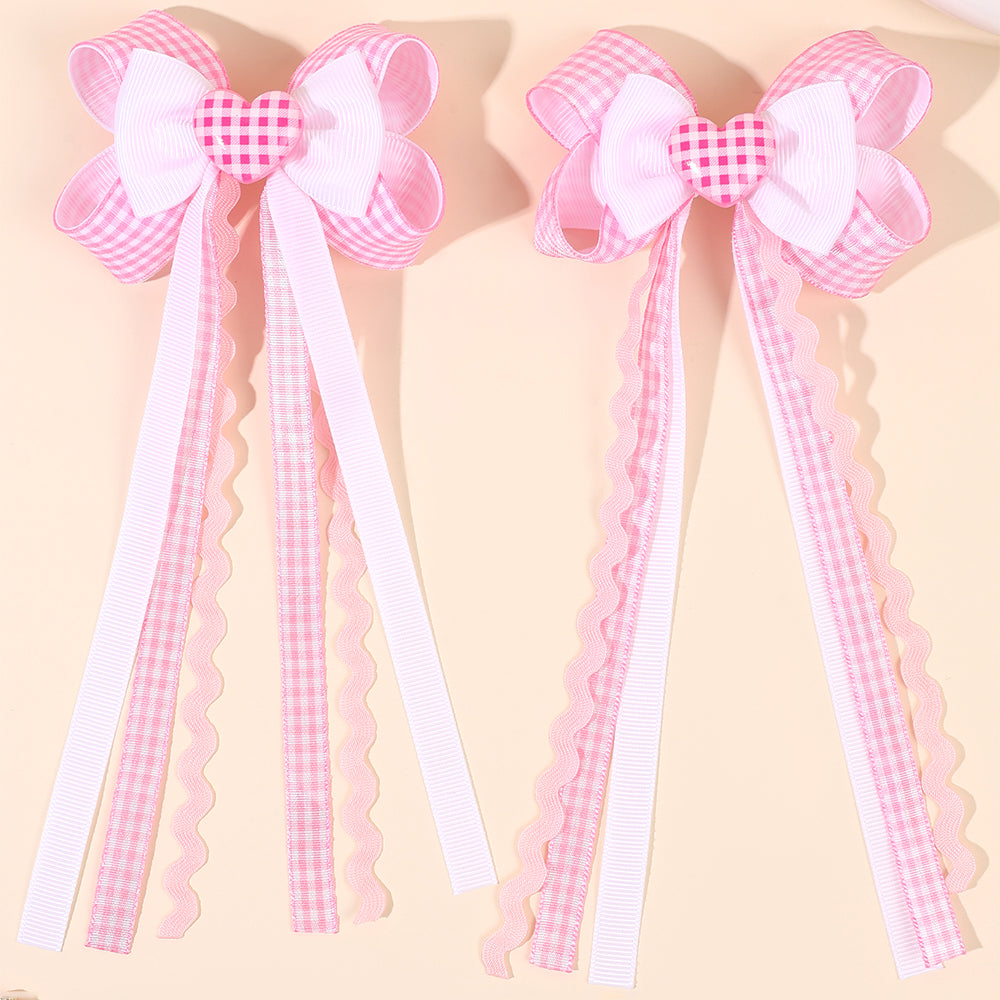 Gingham Ribbon Tail Hair Clips Set of 2