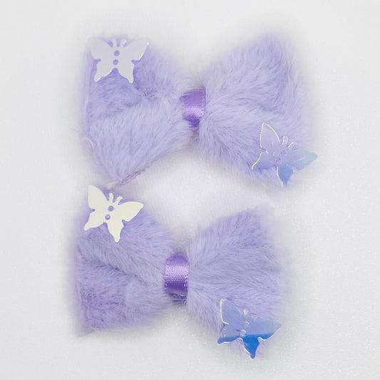 Lavender Furry Bow Clips - Set of 2