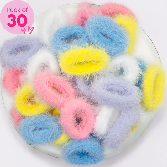 30pcs Plush Furry Hair Ties (With Pouch)