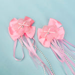 Pink Ribbon & Pearl Tail Flower Bows - Set of 2