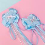 Blue Ribbon & Pearl Tail Flower Bows - Set of 2